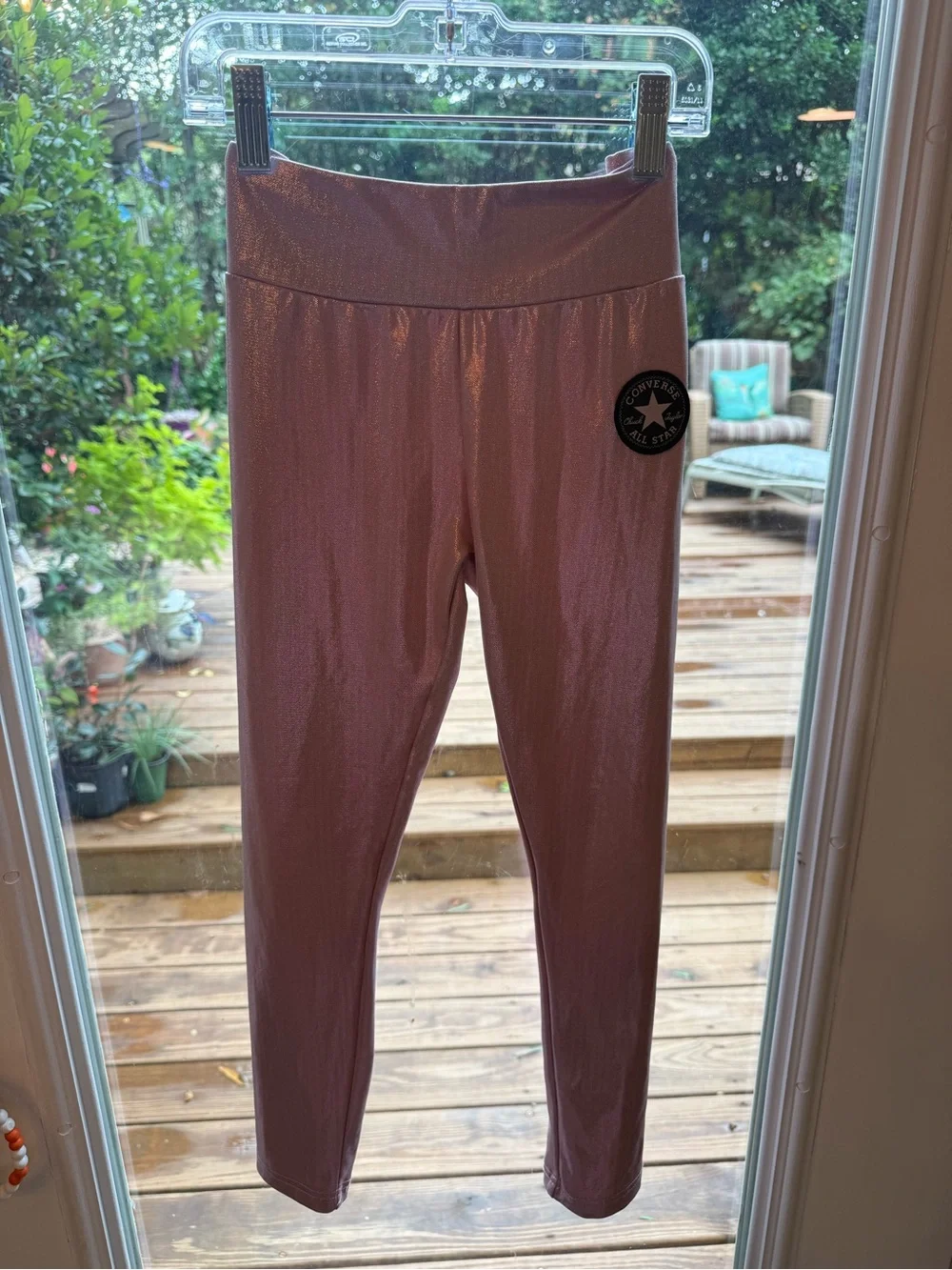 Converse Girls' Shimmery Pink Leggings with Badge